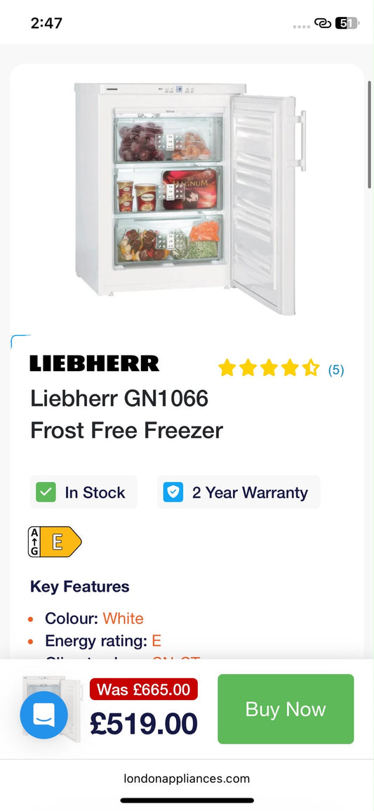 TopBrand Liebherr UnderCounter Freezer For Sale