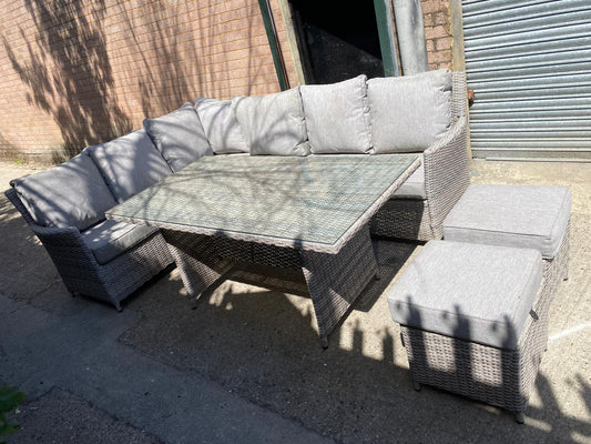 Large Rattan Corner Set With Glass Coffee Table For Sale