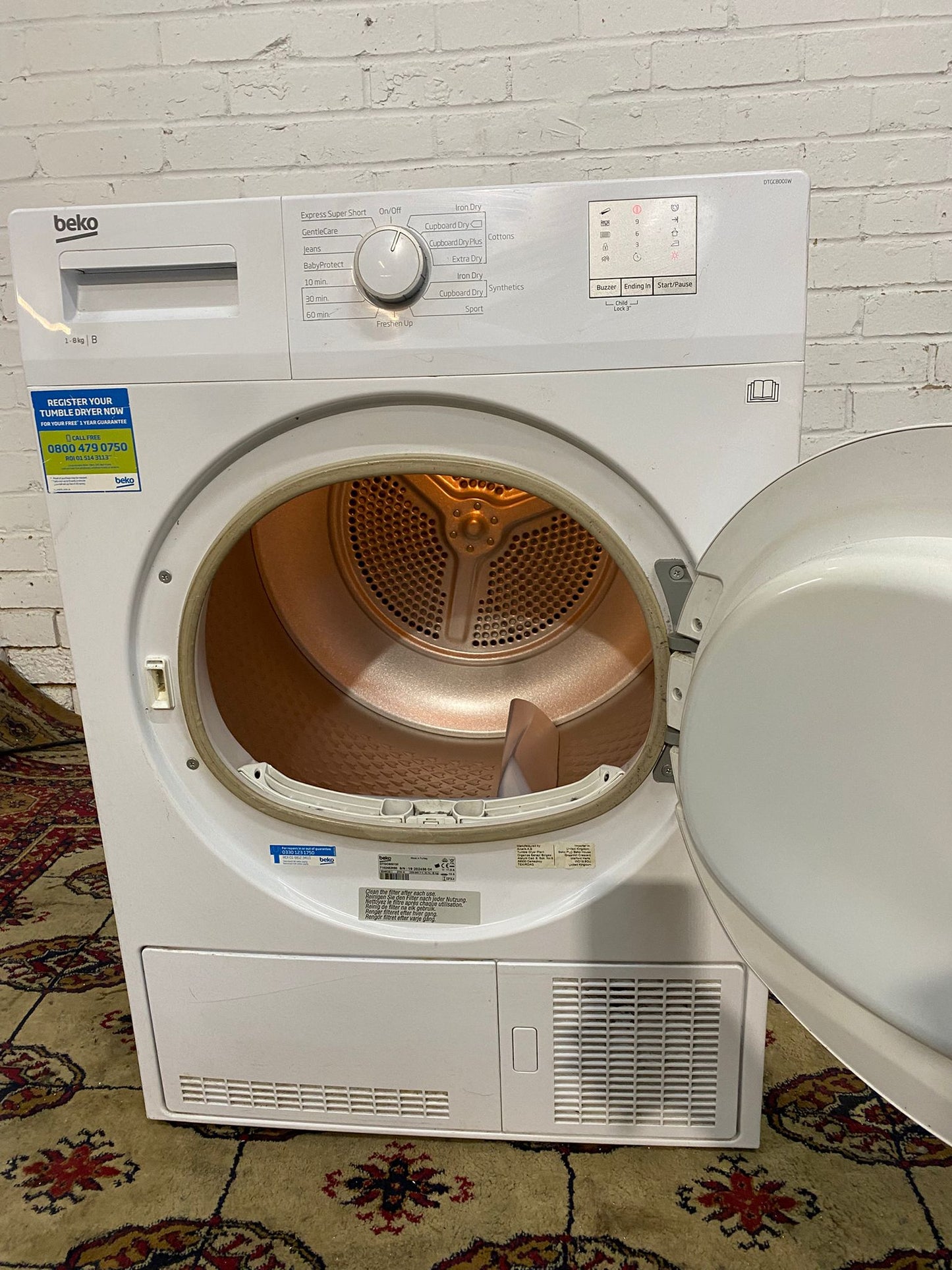 FREE DELIVERY Beautiful Beko 8KG Dryer With Light Inside For Sale