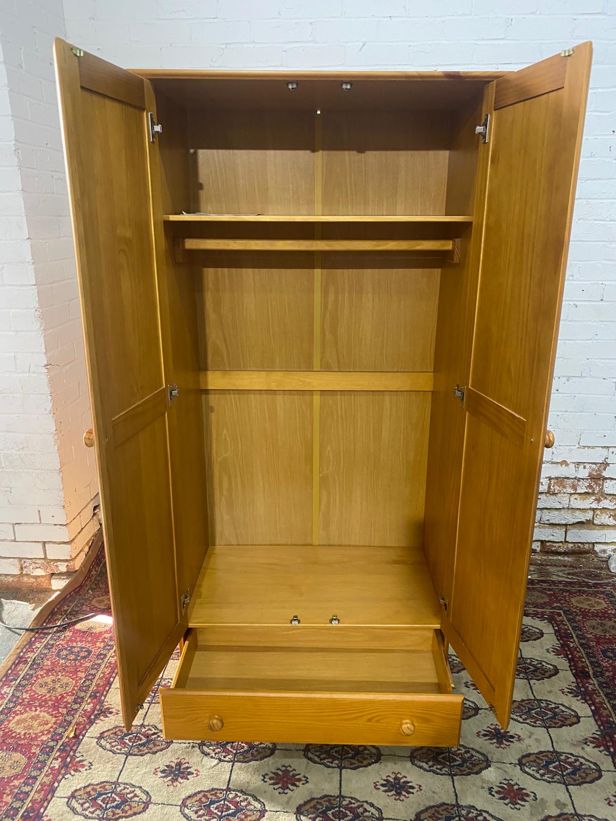 🚚Beautiful Julian Brown Assembled Two Doors Pine Wardrobe With Drawers For sale