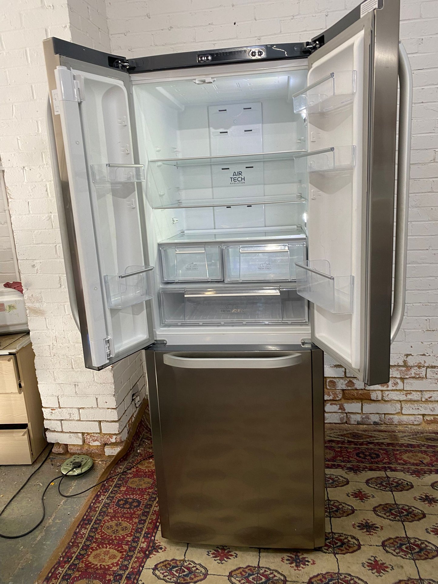 Beautiful HotPoint 70 CM Wide Stainless Steel French Style Fridge Freezer For Sale