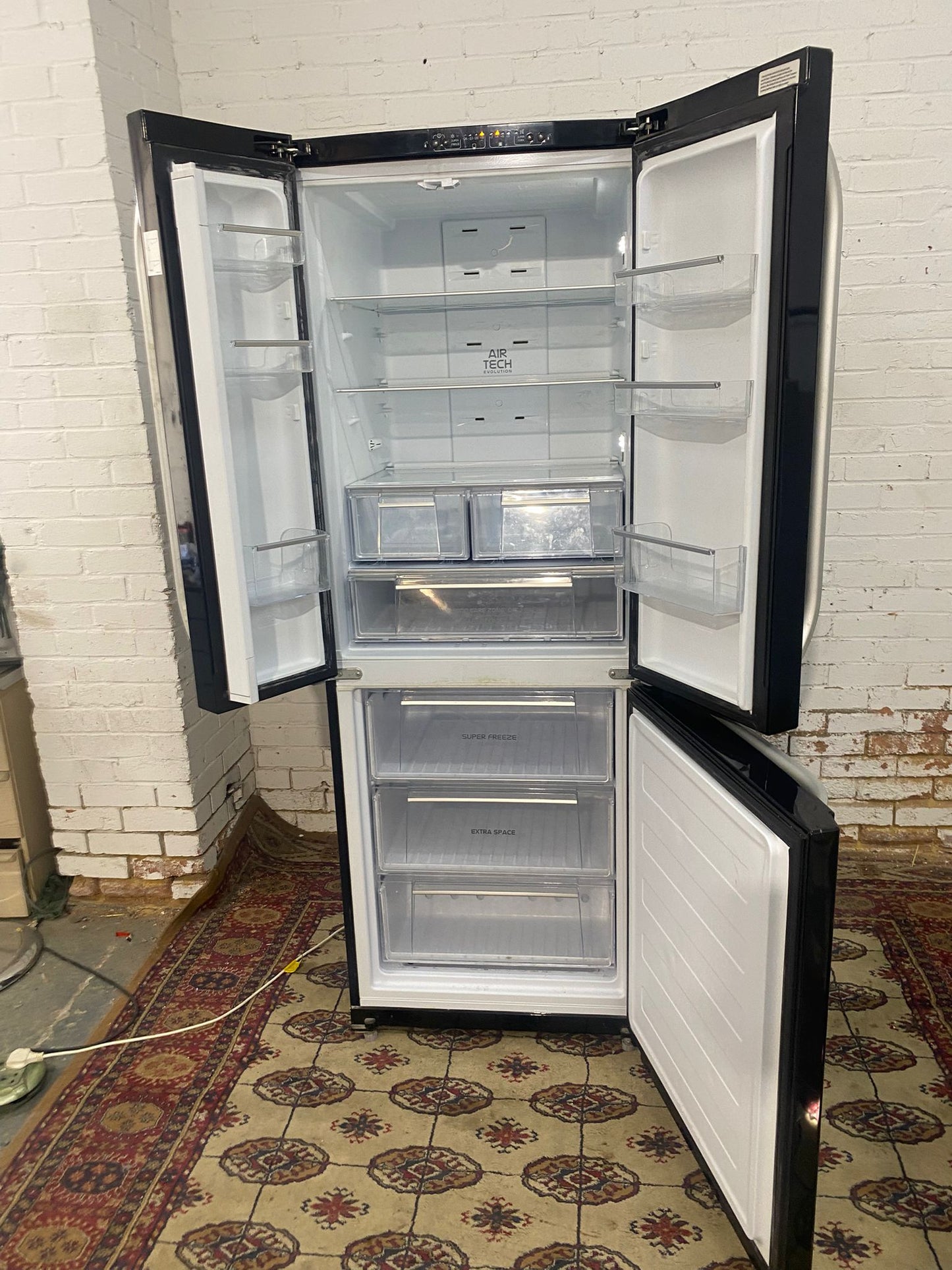Beautiful HotPoint 70 CM Wide Black French Style Fridge Freezer For Sale