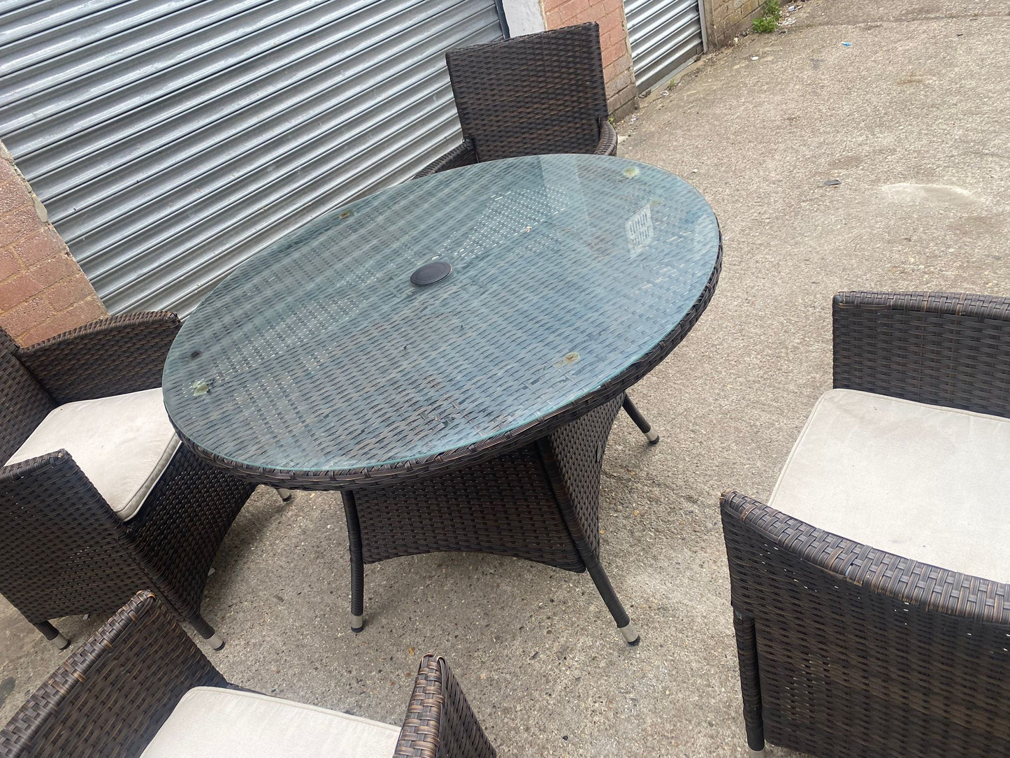 TopBrand RoyalCraft Rattan Round Glass Table With 4 Matching Chairs For Sale