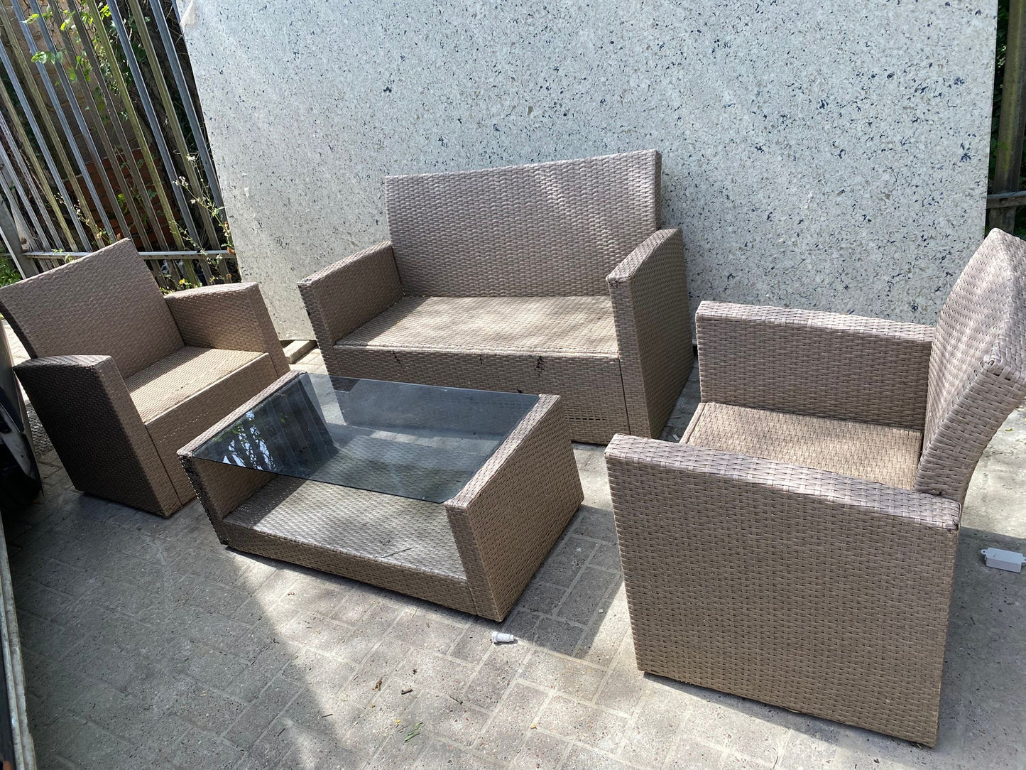 Rattan 2+1+1 Seater Chairs With Matching Glass Table For Sale