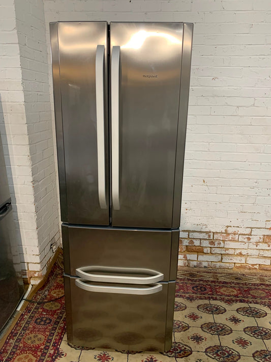 HotPoint 70 CM Wide Grey/Silver French Style 4Doors Fridge Freezer For Sale