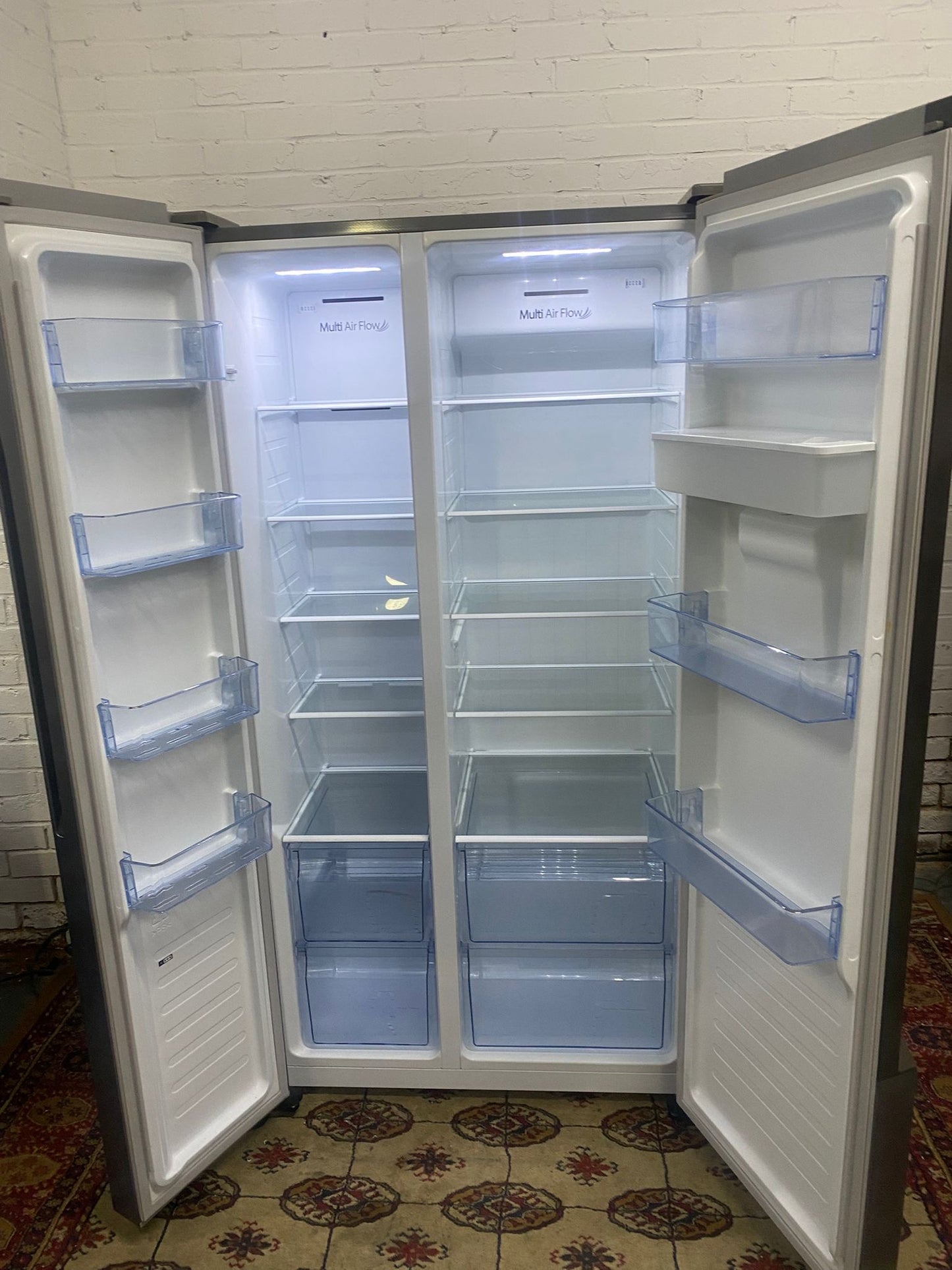 Fridge-Master Grey Slim Double Door NonPlumb American Fridge Freezer For Sale