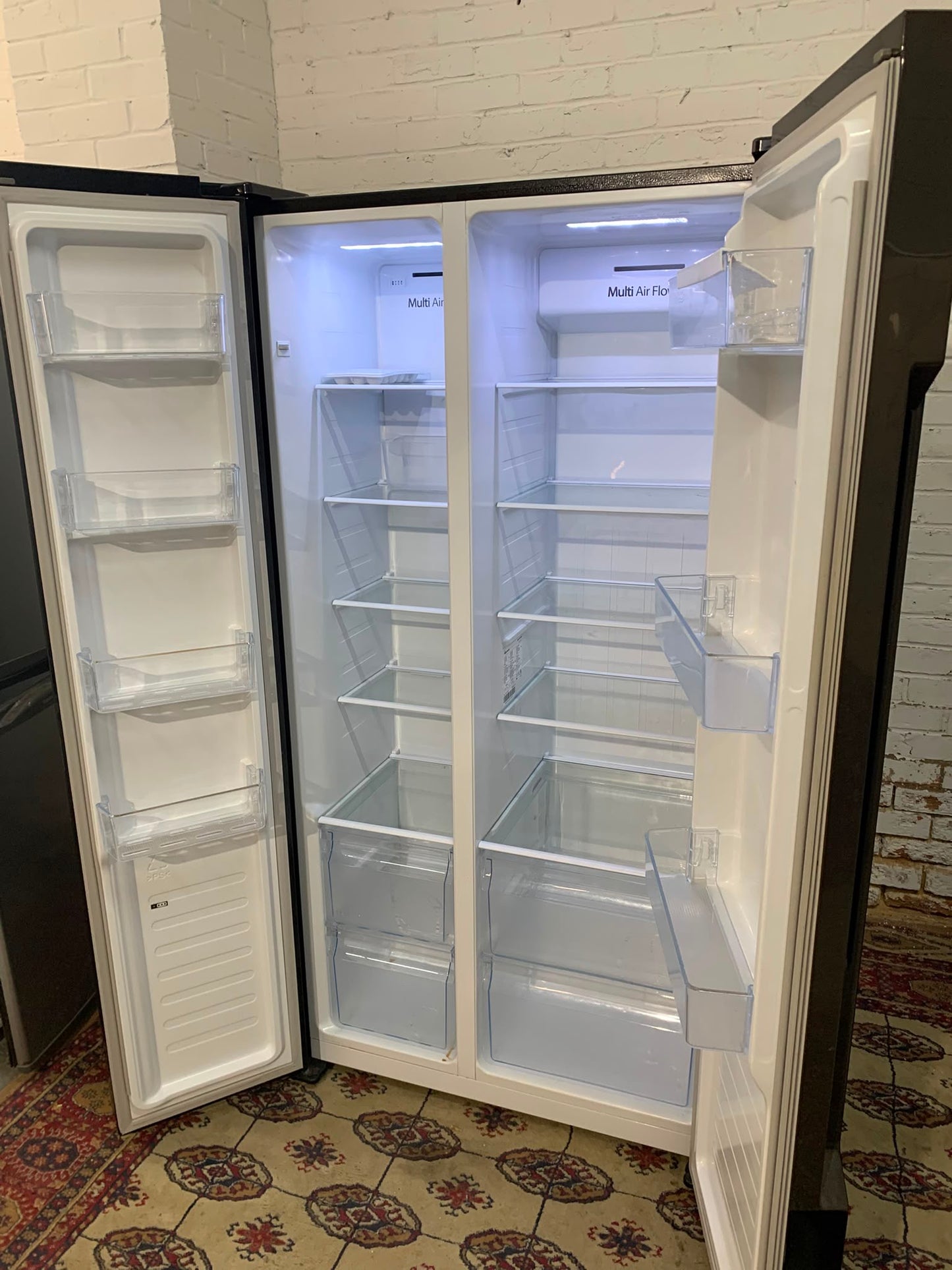 Fridge-Master Black Slim Double Door NonPlumb American Fridge Freezer For Sale