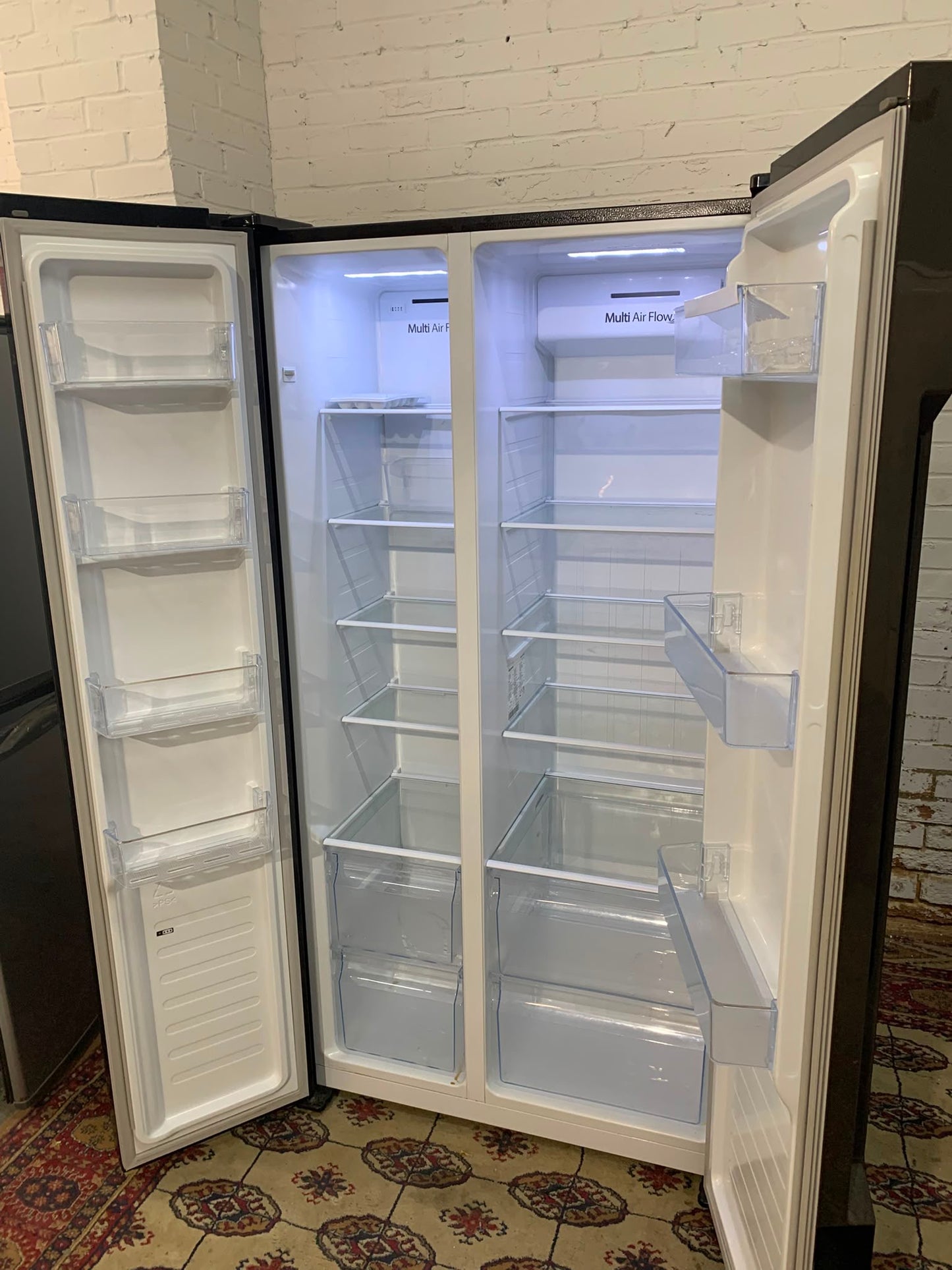 Fridge-Master Black Slim Double Door NonPlumb American Fridge Freezer For Sale