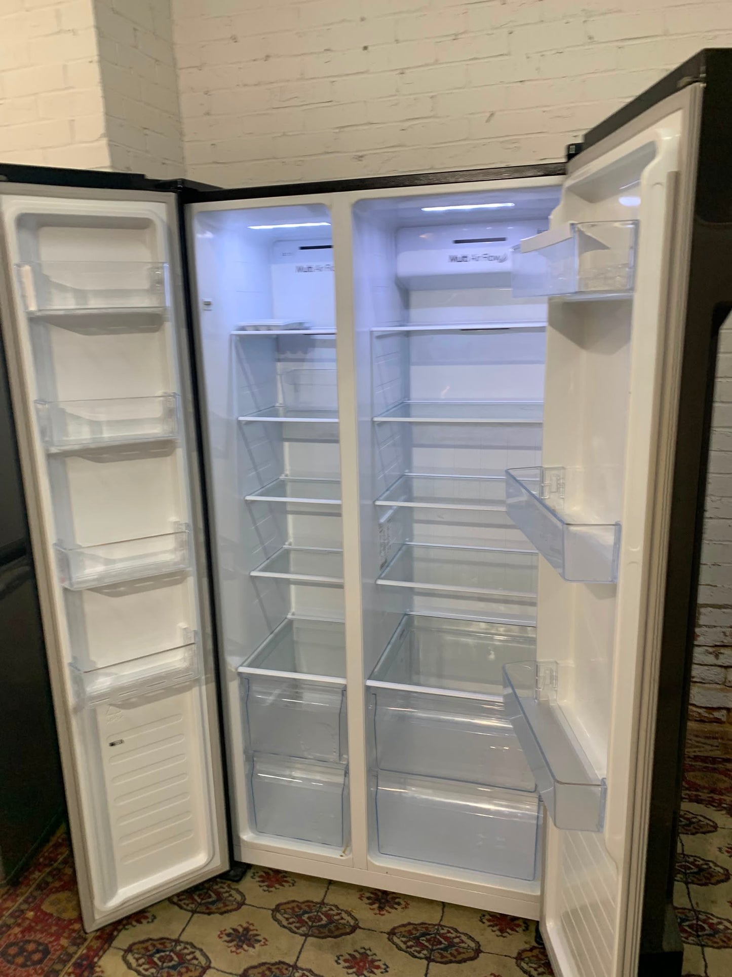 Fridge-Master Black Slim Double Door NonPlumb American Fridge Freezer For Sale
