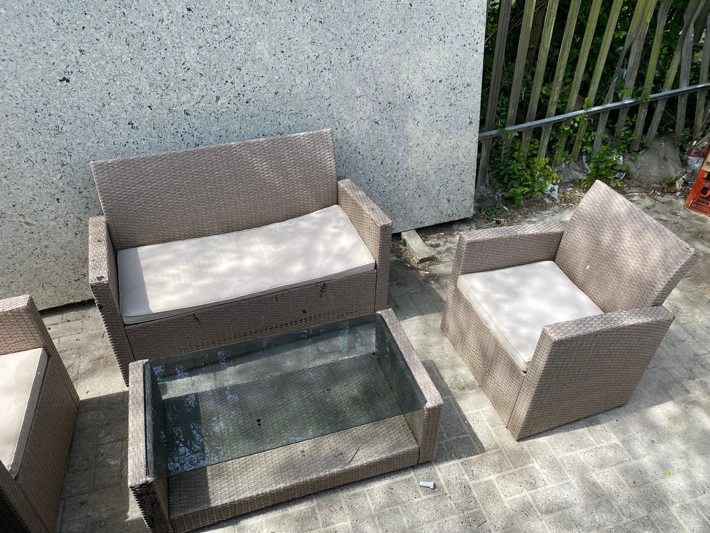 Rattan 2+1+1 Seater Chairs With Matching Glass Table For Sale