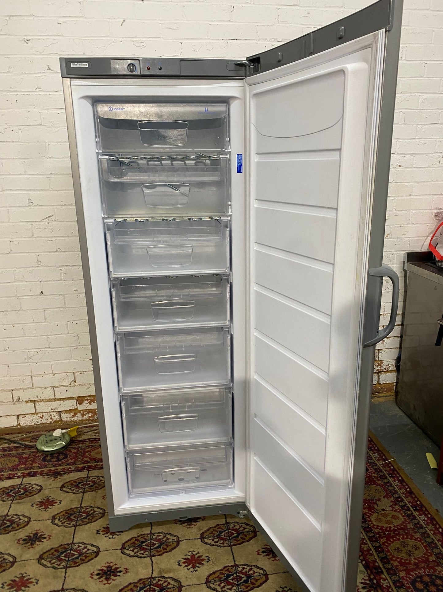 Beautiful Tall Indesit Grey Standing Freezer For Sale