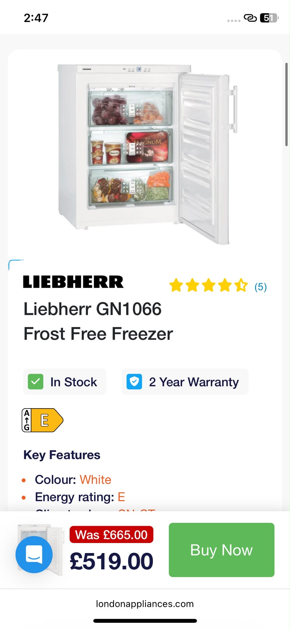 TopBrand Liebherr UnderCounter Freezer For Sale