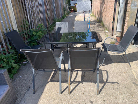 Beautiful large black glass table 6 Seater Garden Set For Sale