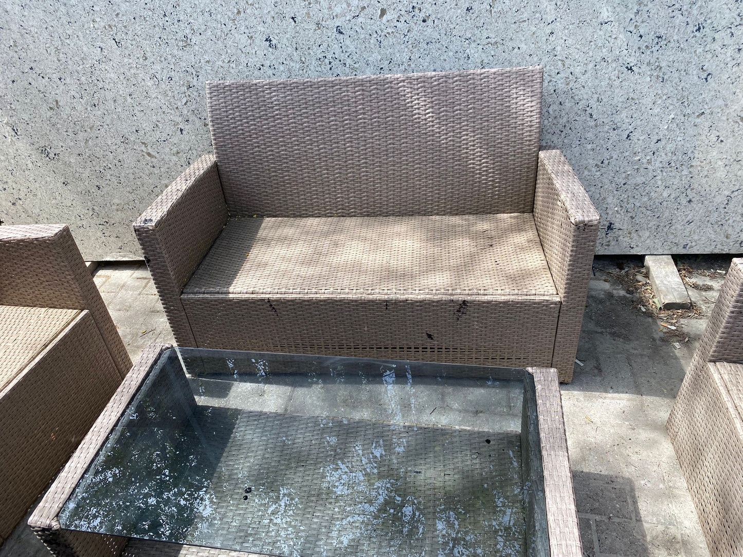 Rattan 2+1+1 Seater Chairs With Matching Glass Table For Sale