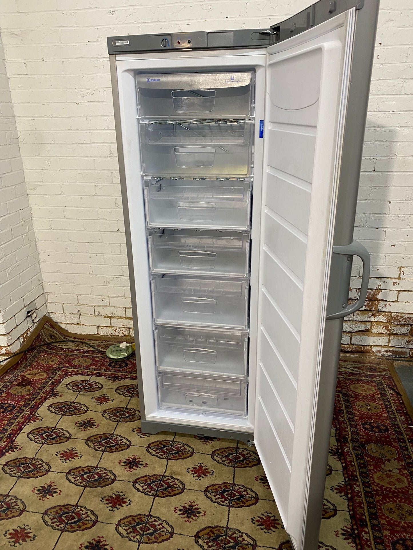 Beautiful Tall Indesit Grey Standing Freezer For Sale