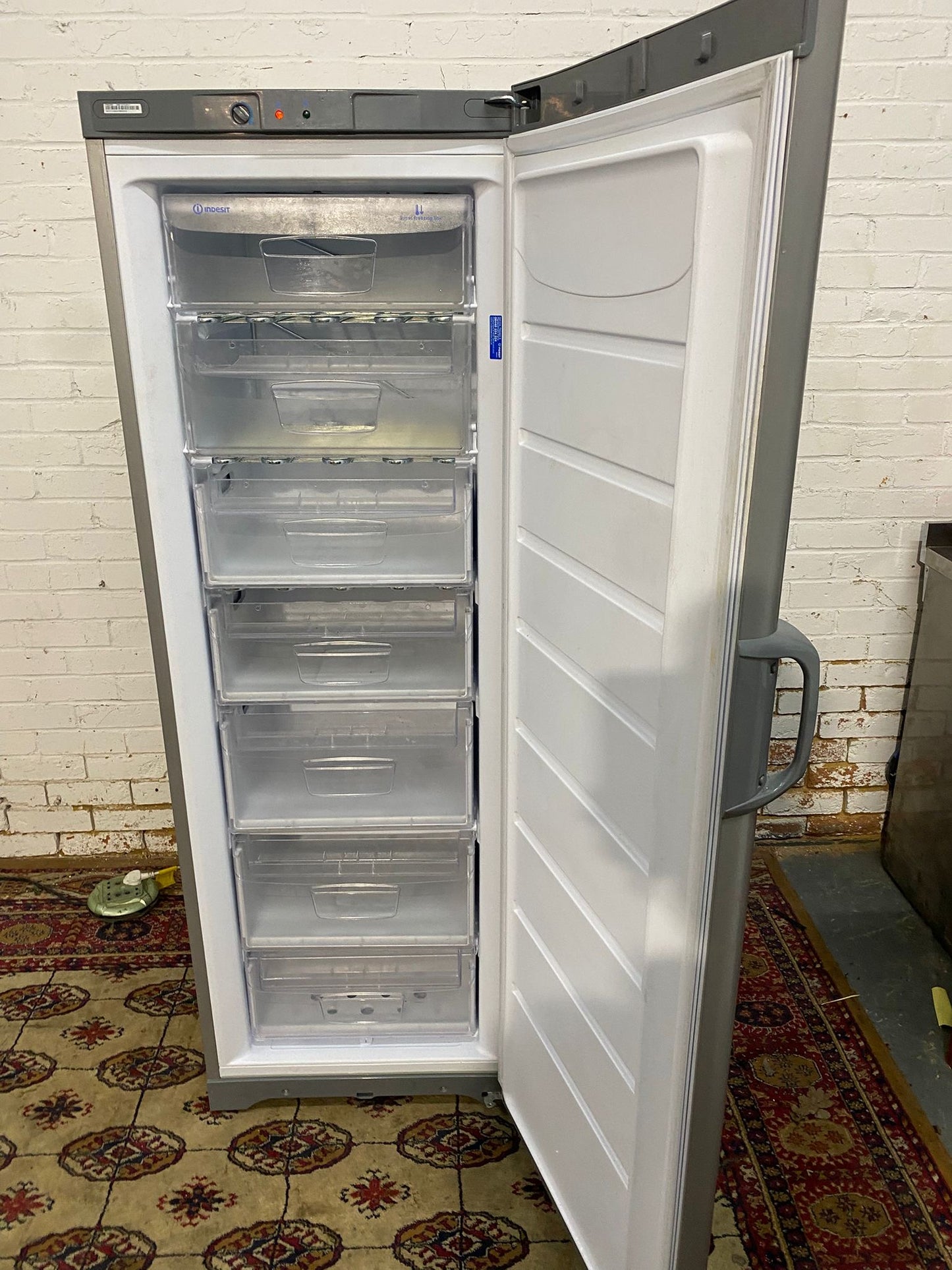 Beautiful Tall Indesit Grey Standing Freezer For Sale