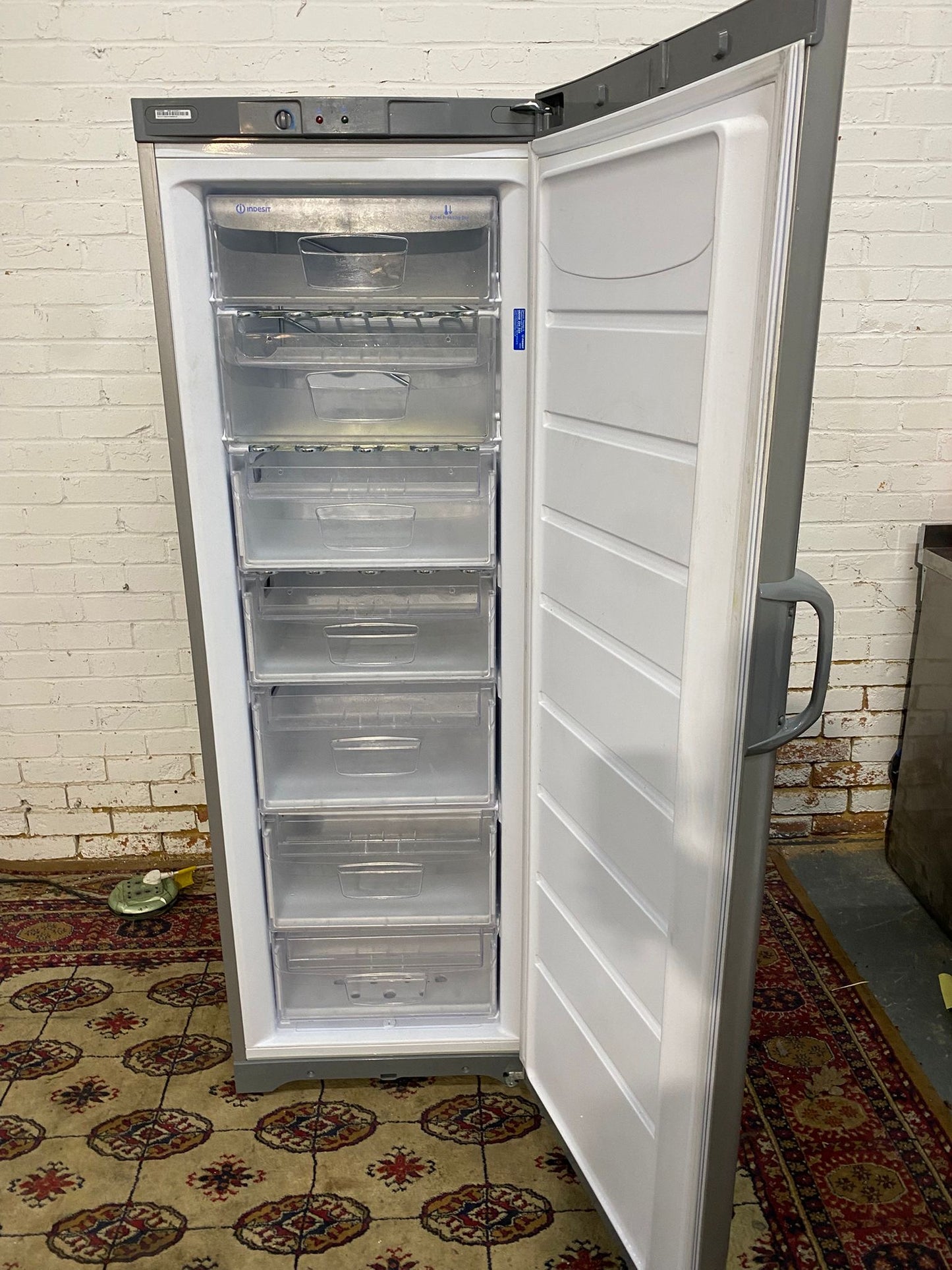 Beautiful Tall Indesit Grey Standing Freezer For Sale