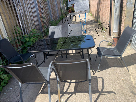Beautiful large black glass table 6 Seater Garden Set For Sale