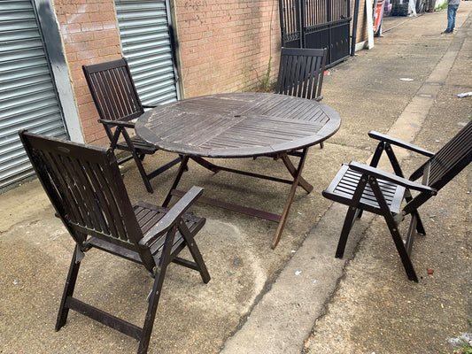 Garden Wooden Set Round Table With 4 Chairs For Sale
