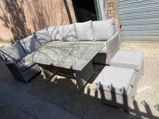 Large Rattan Corner Set With Glass Coffee Table For Sale