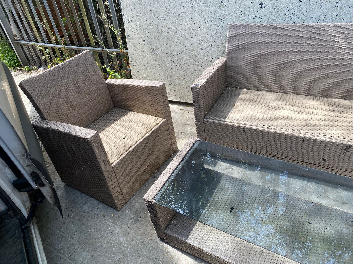Rattan 2+1+1 Seater Chairs With Matching Glass Table For Sale