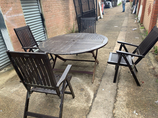 Garden Wooden Set Round Table With 4 Chairs For Sale