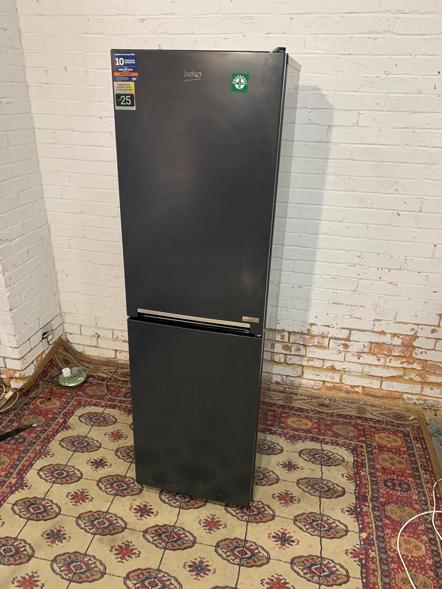 Tall Beko Matt Black Fridge Freezer With Three Different Colours Lights For Sale