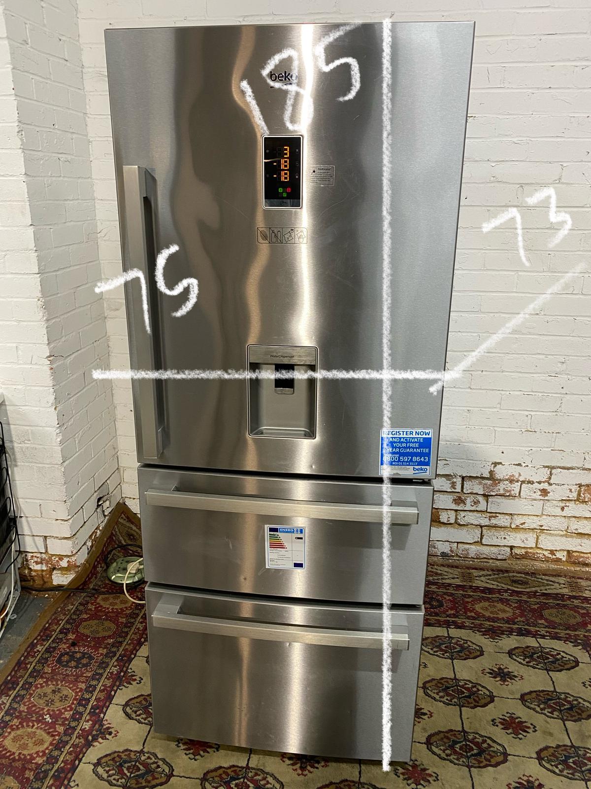 🚚FREE DELIVERY Beautiful Beko 75CM Wide Stainless Steel Water Dispenser 3Doors Fridge Freezer For Sale