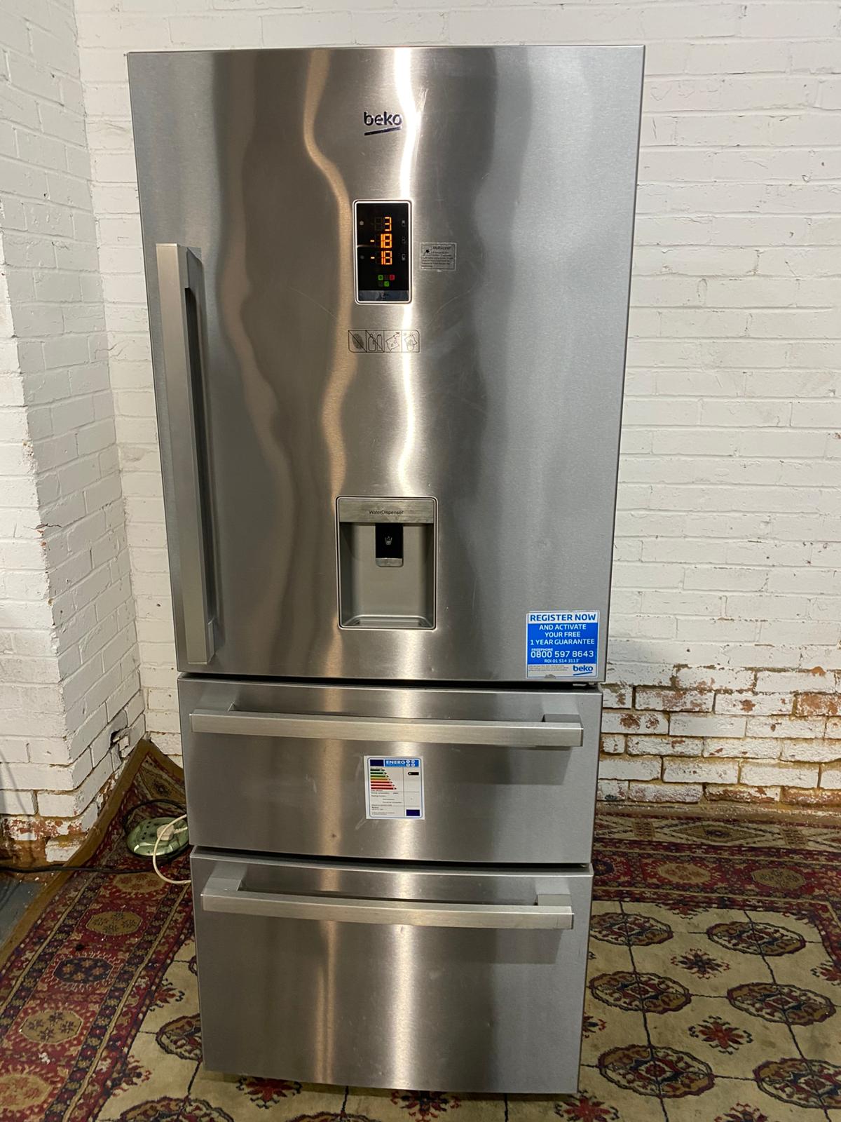 🚚FREE DELIVERY Beautiful Beko 75CM Wide Stainless Steel Water Dispenser 3Doors Fridge Freezer For Sale