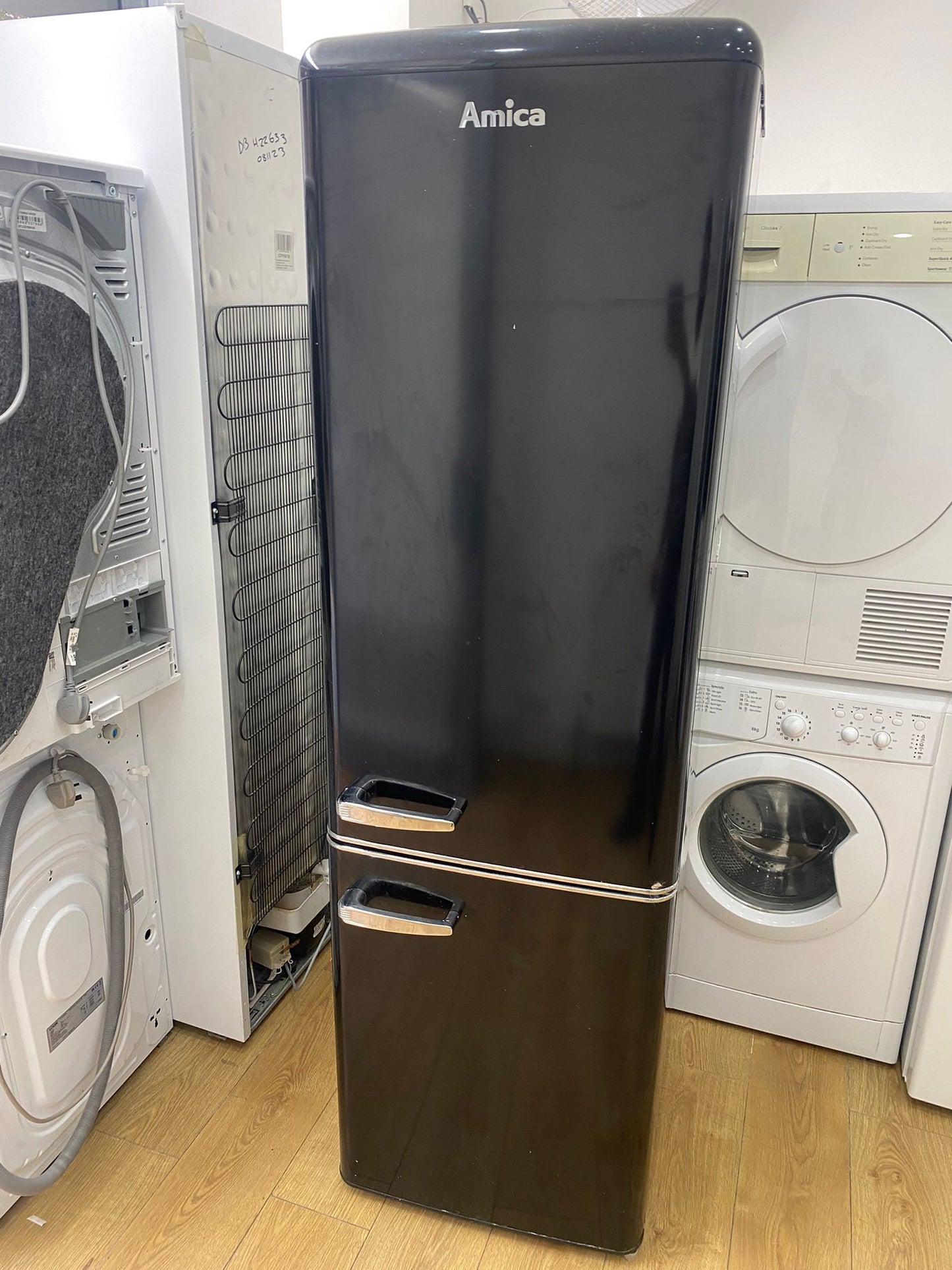 🚚Beautiful Amica Black Retro Style Fridge Freezer For Sale