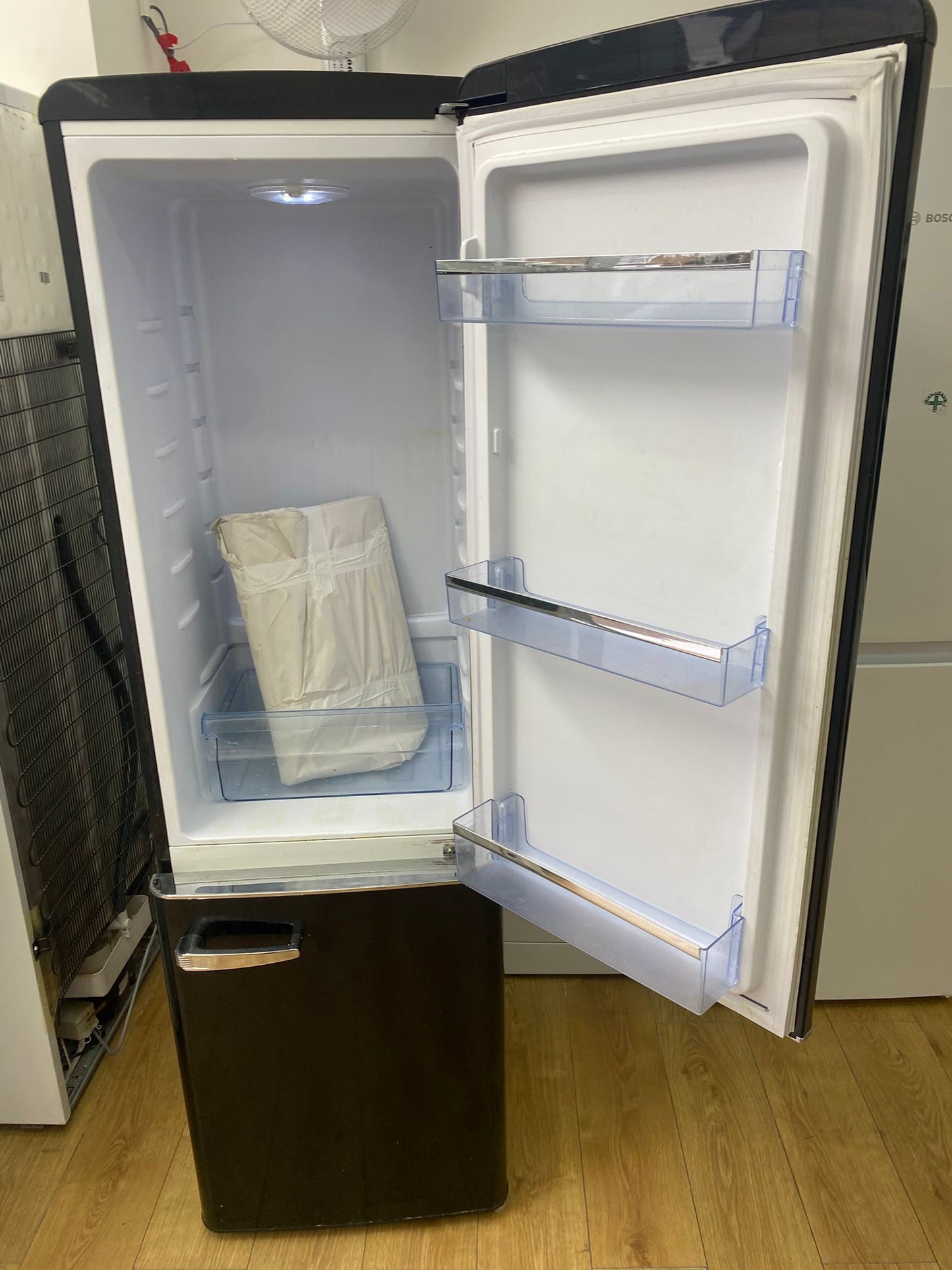 🚚Beautiful Amica Black Retro Style Fridge Freezer For Sale