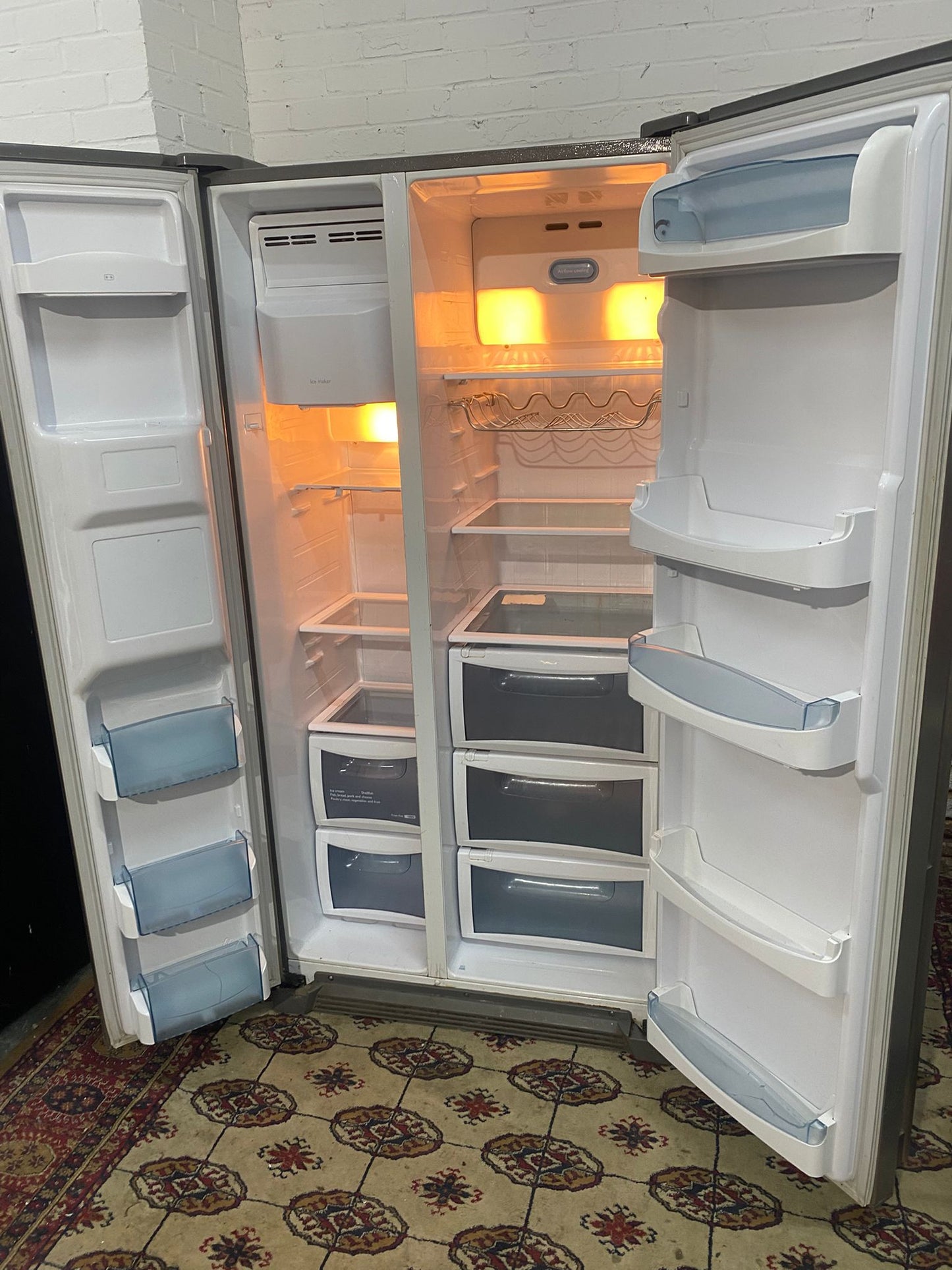 🚚JohnLewis Double Door 90CM Wide Frost Free Plumb In American Fridge Freezer For Sale