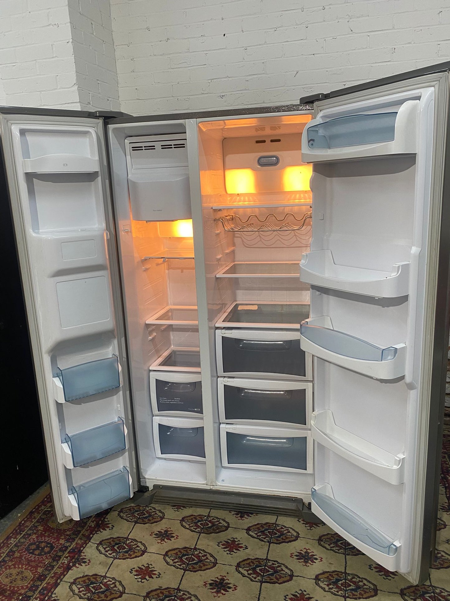 🚚JohnLewis Double Door 90CM Wide Frost Free Plumb In American Fridge Freezer For Sale