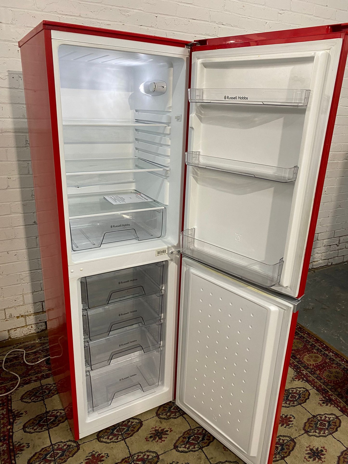🚚Russell Hobbs Tall Red Frost Free Fridge Freezer For Sale