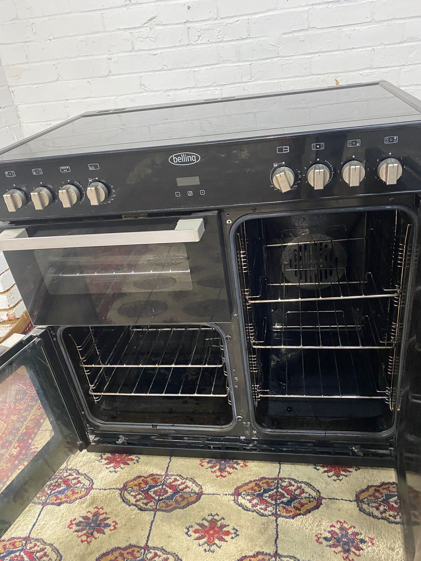 🚐Top Brand Belling Black 90CM Electric Ceramic Cooker With Double Oven/Grill for sale