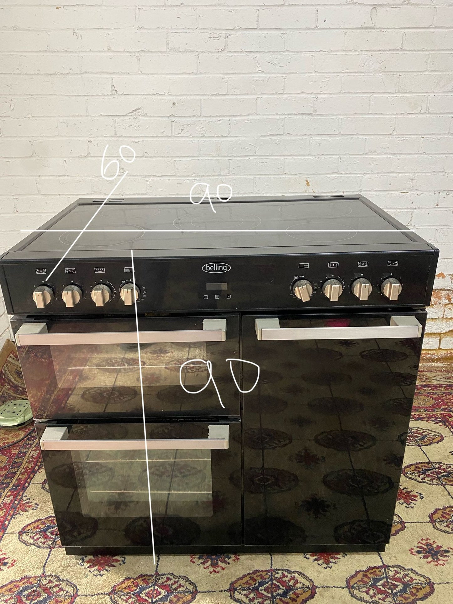 🚐Top Brand Belling Black 90CM Electric Ceramic Cooker With Double Oven/Grill for sale