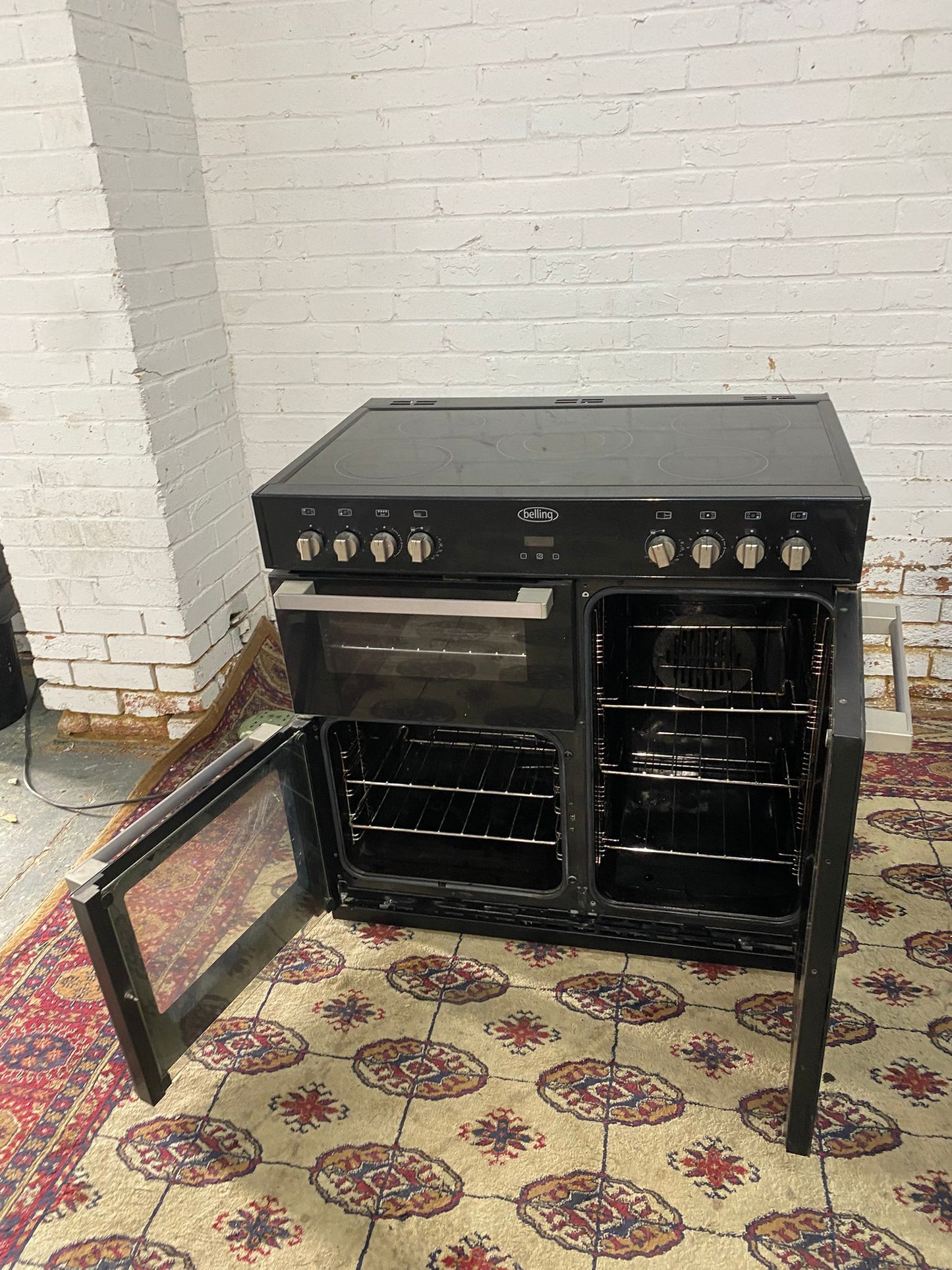 🚐Top Brand Belling Black 90CM Electric Ceramic Cooker With Double Oven/Grill for sale
