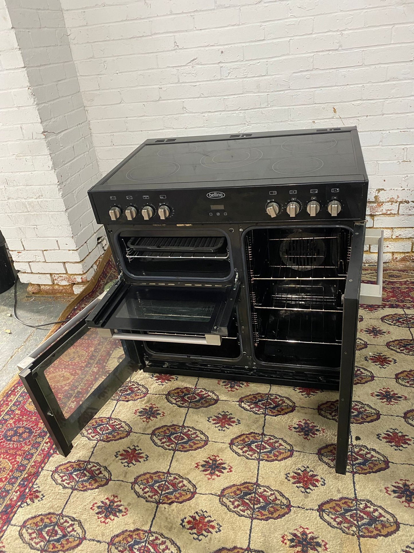 🚐Top Brand Belling Black 90CM Electric Ceramic Cooker With Double Oven/Grill for sale