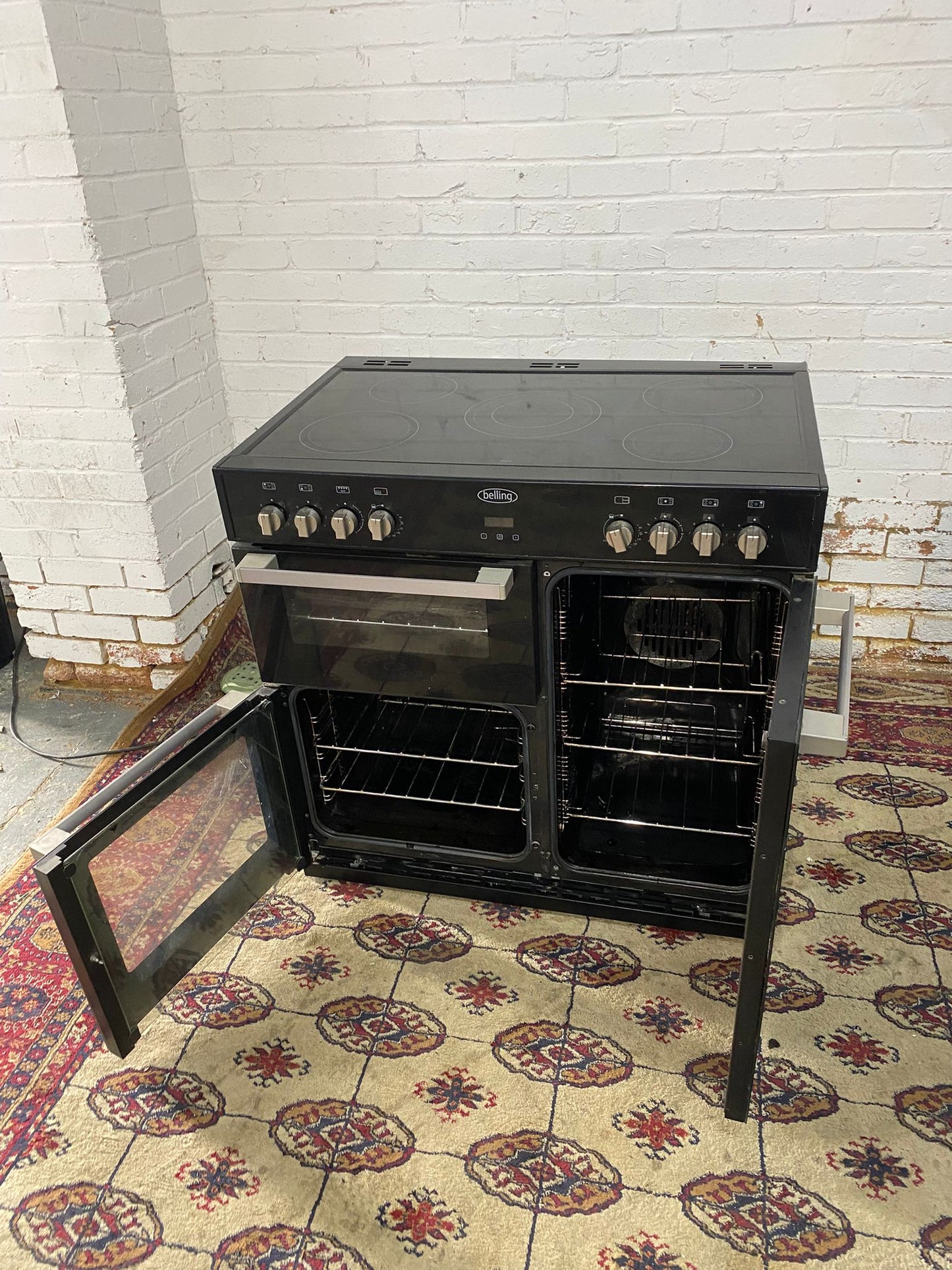🚐Top Brand Belling Black 90CM Electric Ceramic Cooker With Double Oven/Grill for sale