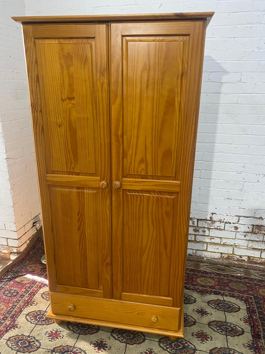 🚚Beautiful Julian Brown Assembled Two Doors Pine Wardrobe With Drawers For sale