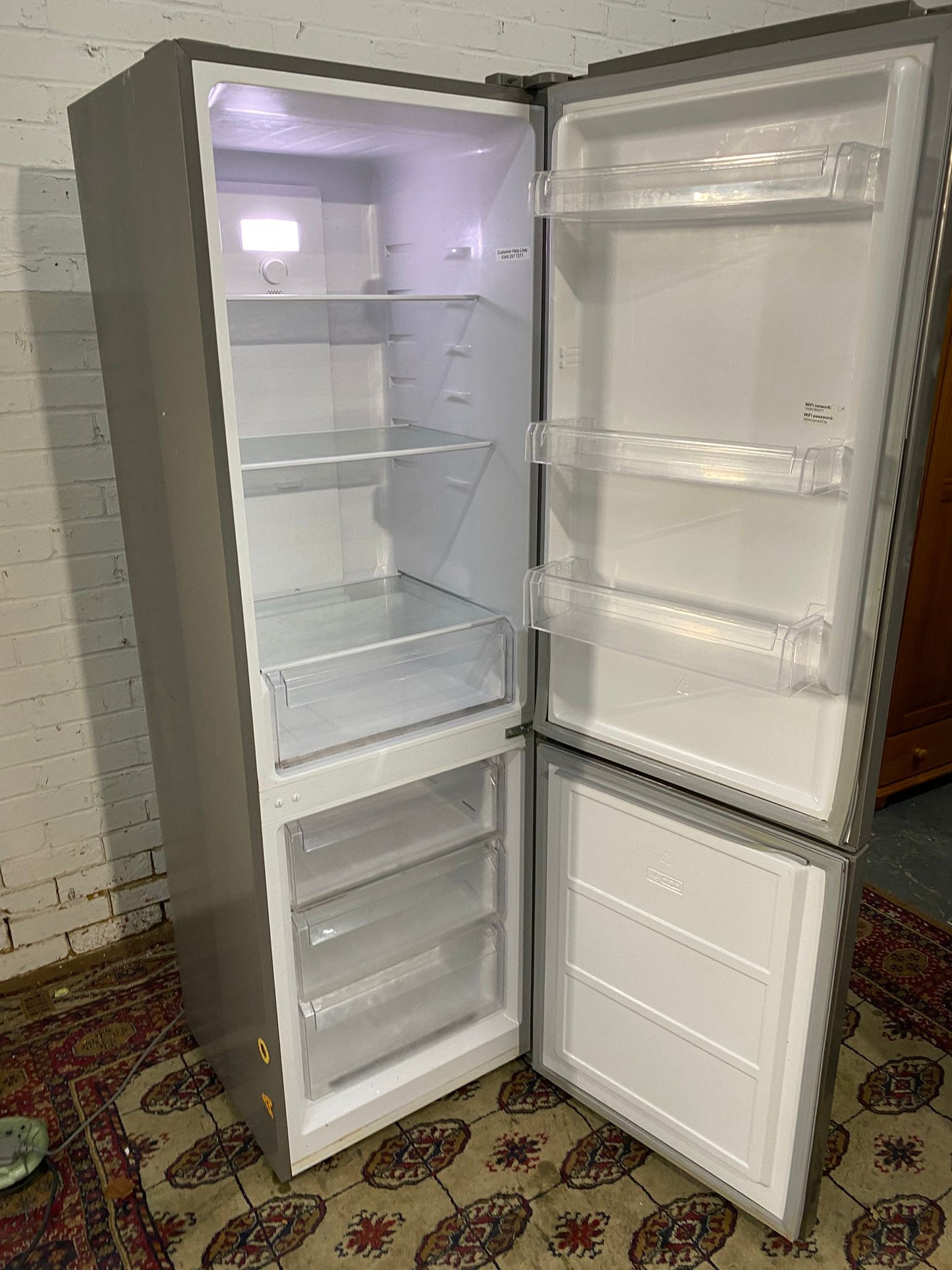 🚚Tall Bush Metallic Grey/Silver Frost Free Fridge Freezer For Sale