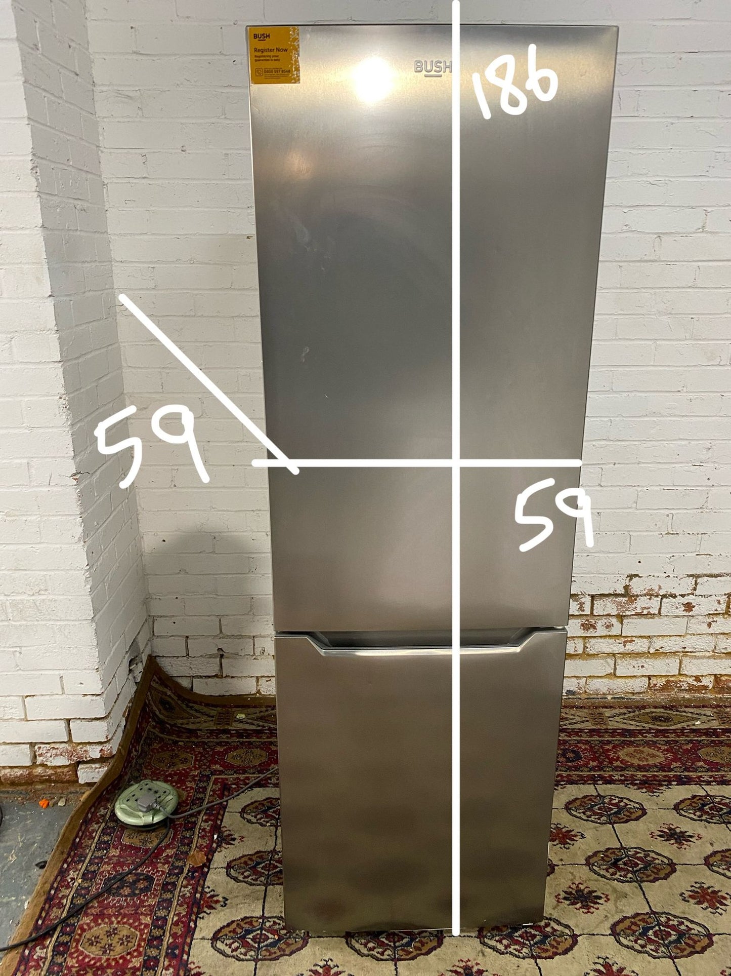 🚚Tall Bush Metallic Grey/Silver Frost Free Fridge Freezer For Sale