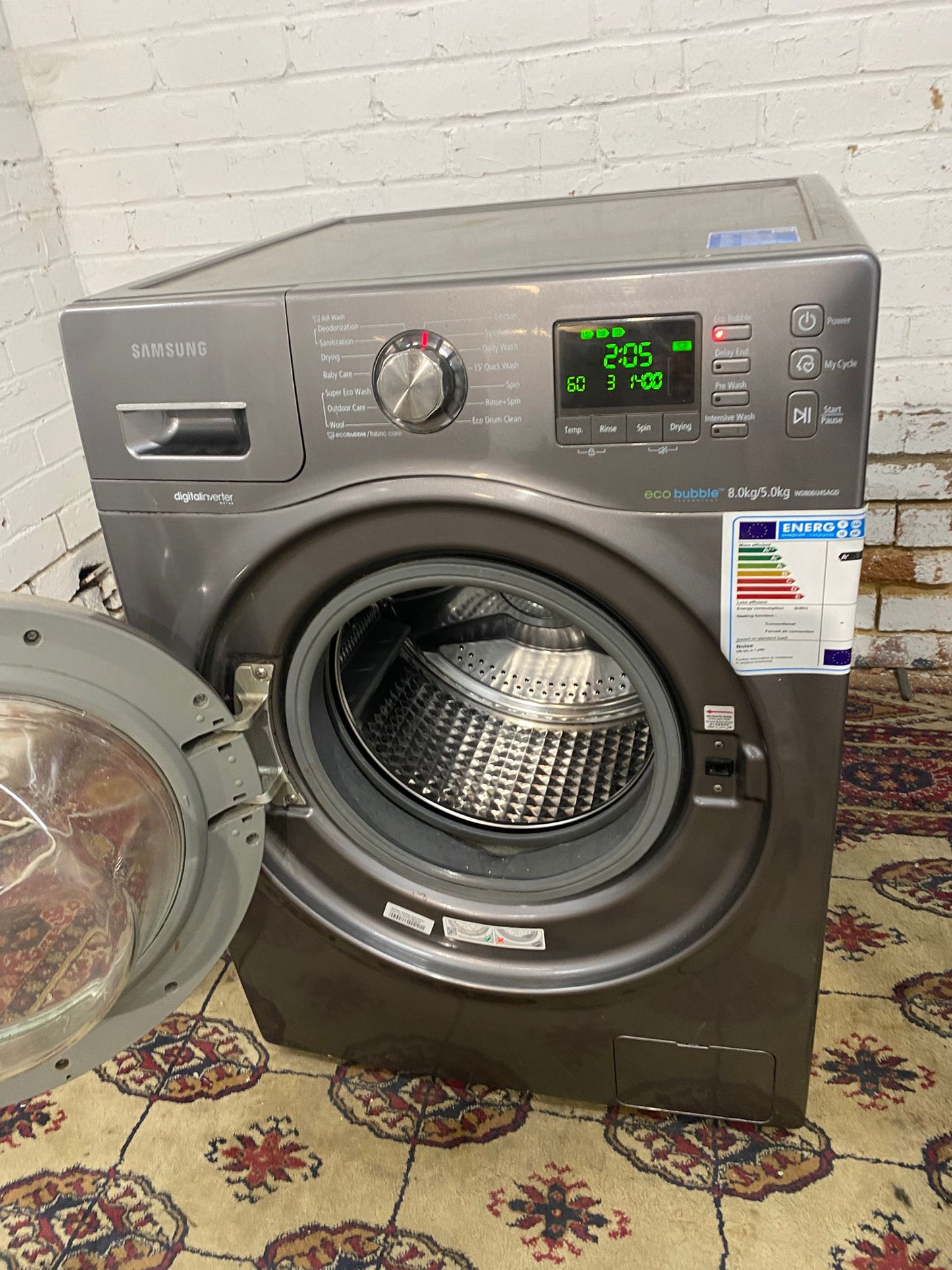 🚚Beautiful Samsung Silver Grey 8/6KG Washer Dryer Combo EcoBubble Technology For Sale