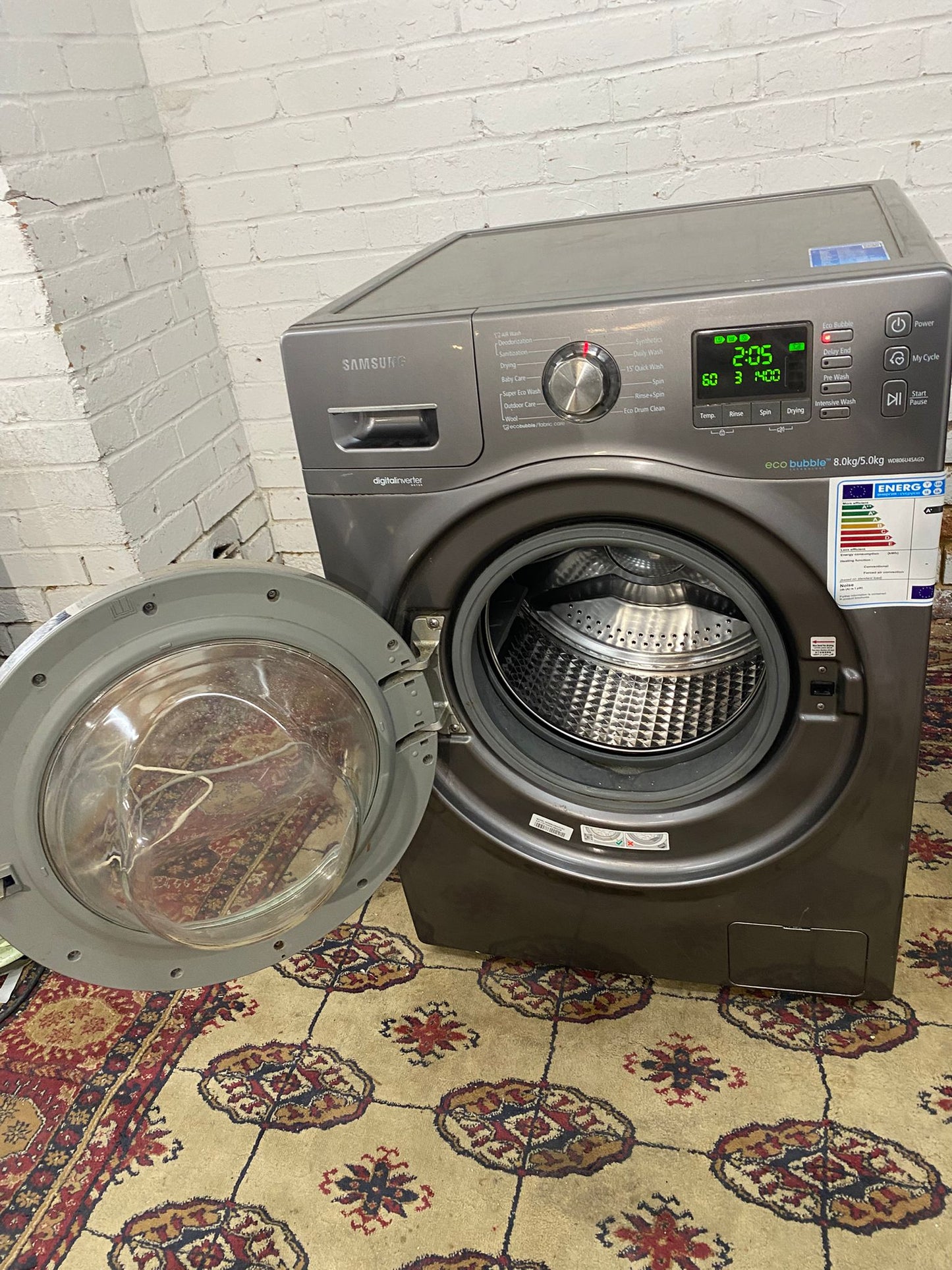 🚚Beautiful Samsung Silver Grey 8/6KG Washer Dryer Combo EcoBubble Technology For Sale