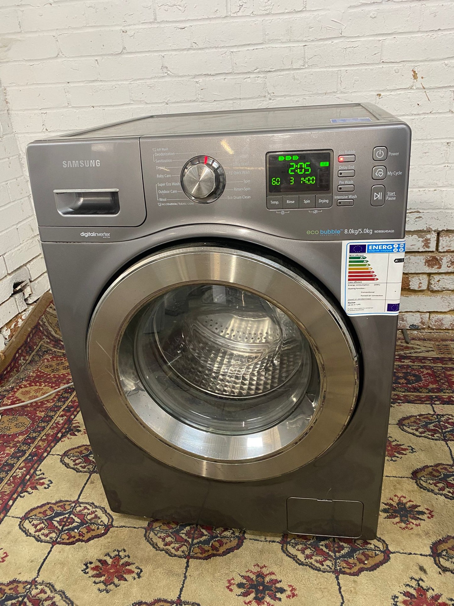 🚚Beautiful Samsung Silver Grey 8/6KG Washer Dryer Combo EcoBubble Technology For Sale