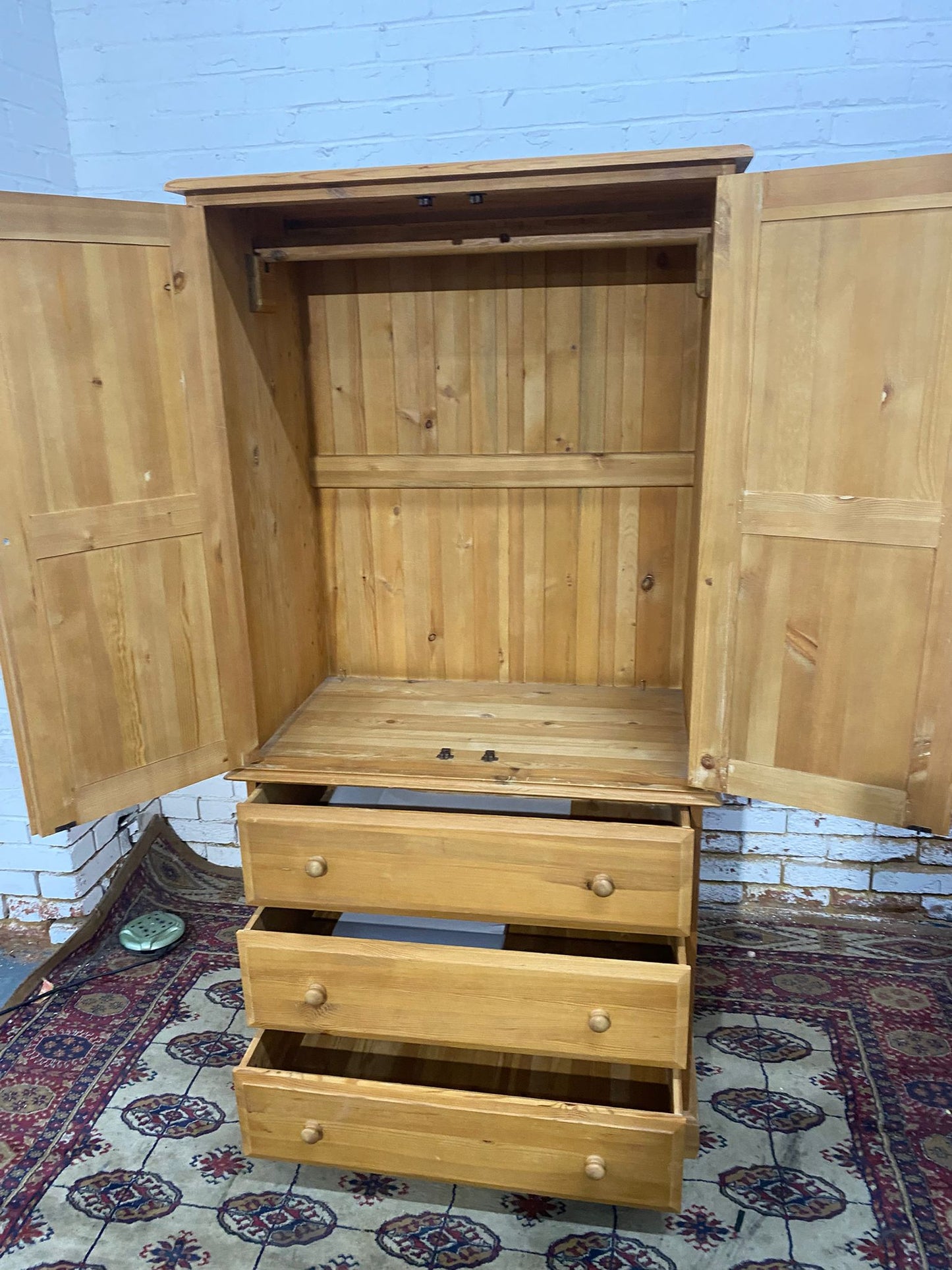 🚚Beautiful Julian Brown Two Doors Pine Wardrobe With Drawers For Sale