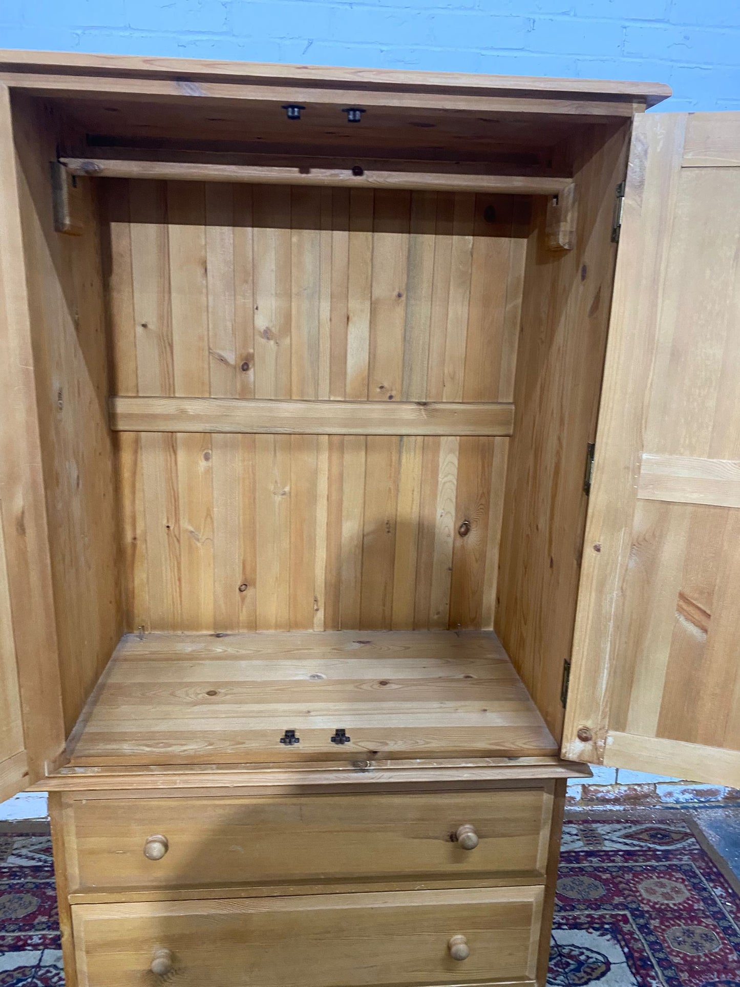 🚚Beautiful Julian Brown Two Doors Pine Wardrobe With Drawers For Sale