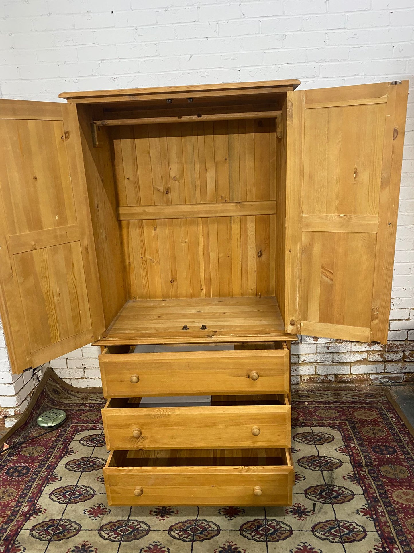 🚚Beautiful Julian Brown Two Doors Pine Wardrobe With Drawers For Sale