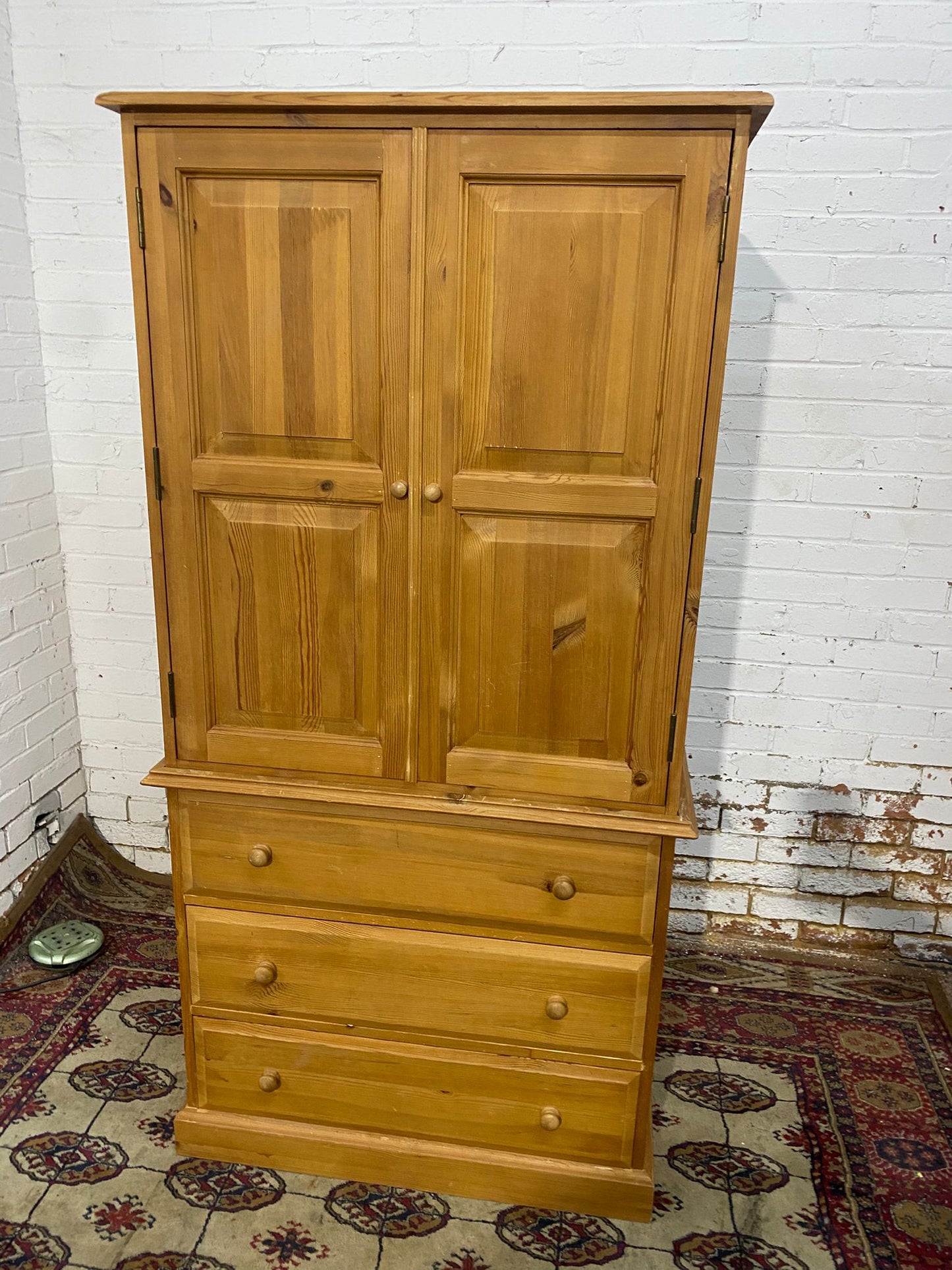 🚚Beautiful Julian Brown Two Doors Pine Wardrobe With Drawers For Sale
