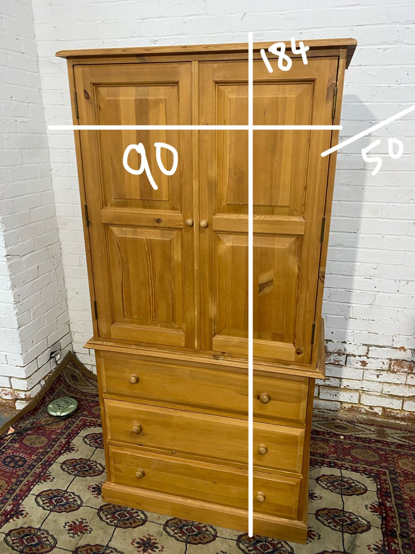 🚚Beautiful Julian Brown Two Doors Pine Wardrobe With Drawers For Sale